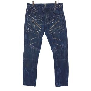 PRPS Demon Fit Moto Jeans Distressed Zippers Dark Wash Denim Mens Sz 32‎ EUC